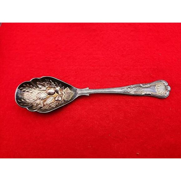 Vtg S.G. England EPNS A-1 Silver-Plate Kings Sugar Serving Spoon Pineapple Grape - Picture 1 of 7